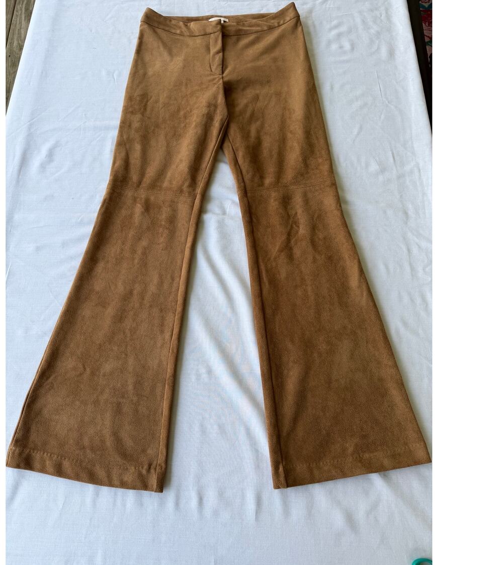 Retro Boho H&M Faux Suede 70s Flare Camel Pants Festival Western Cowgirl Fall 8